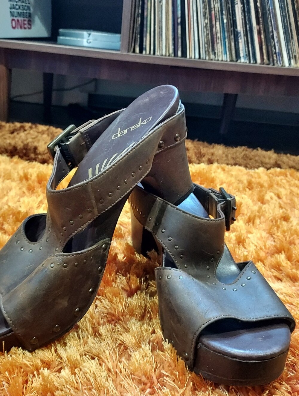 Dansko Brown Studded Leather Platform Sandals
